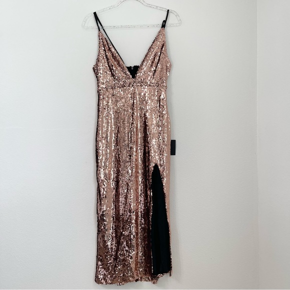 Lulu’s Spectacular Moments Rose Gold Sequin Midi Dress. Size S - Picture 4 of 13